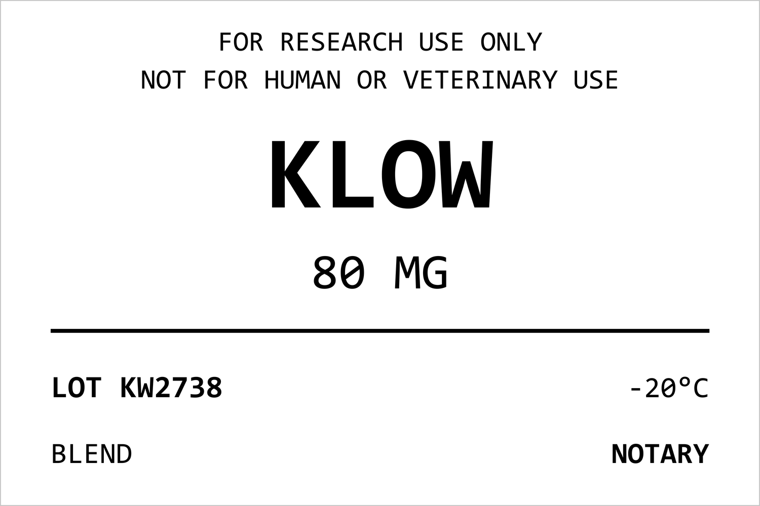 Etichetta di esempio del flaconcino NOTARY KLOW con numero di lotto